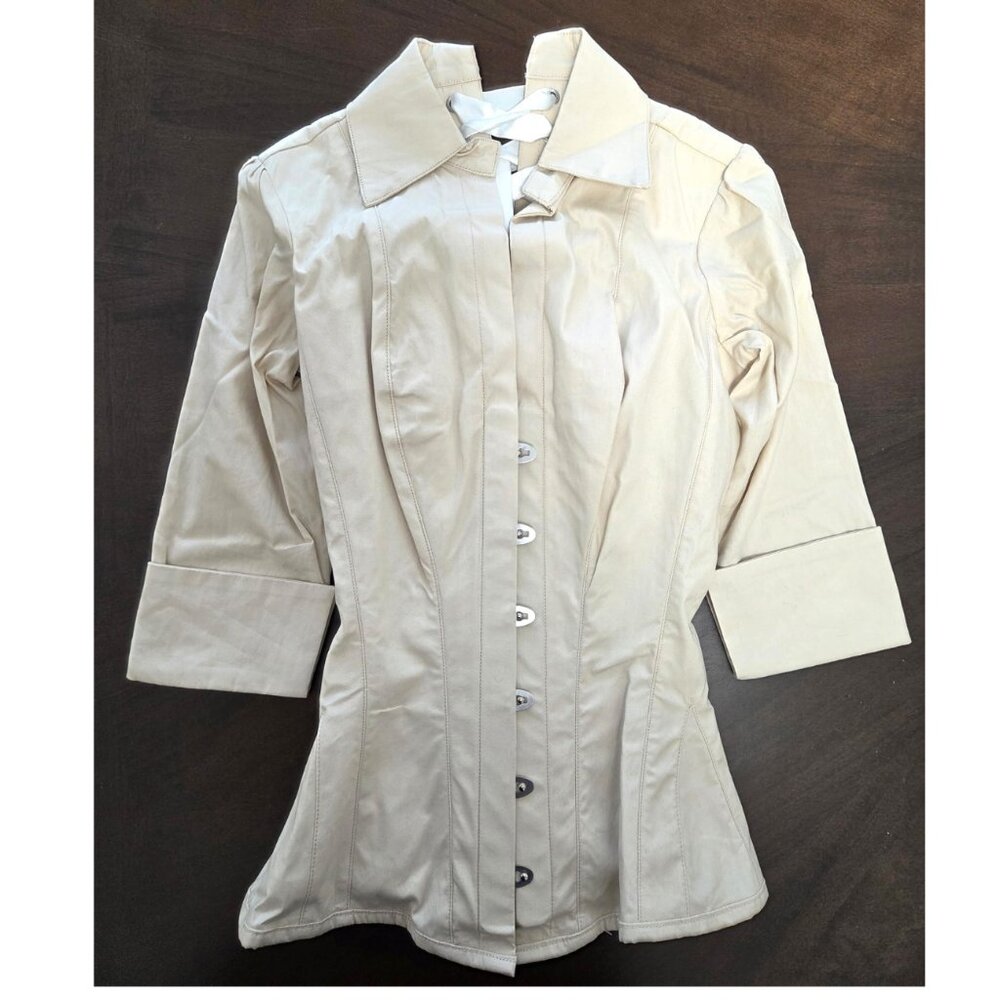 Tailored Beige Button-Front Women's Blouse - Picture 4 of 8